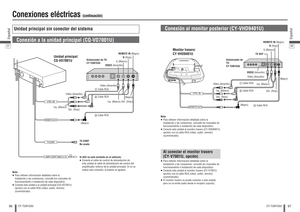 Page 4996Español
CY-TUN153U
97
Español
CY-TUN153U
Conexiones eléctricas 
(continuación)
Conexión a la unidad principal (CQ-VD7001U)
Nota:
 Para obtener información detallada sobre la 
instalación y las conexiones, consulte los manuales de 
funcionamiento e instalación de cada dispositivo.
 Conecte esta unidad a la unidad principal (CQ-VD7001U, 
opción) con el cable RCA (vídeo, audio, remoto) 
(suministrado).
Unidad principal:
CQ-VD7001U
Sintonizador de TV:
CY-TUN153U
 Cable RCA
 Cable RCA
 Cable RCA Vídeo...