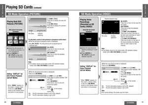 Page 3466
CY-VH9300U
CY-VH9300U
67
Playing SD Cards 
(continued)
E
N
G
L
I
S
H
23
SD Mode Operation (PICTURE)1 Select the still pictures to 
be viewed by pressing ["], 
[#], [%] and [$]. 
2 Press [ENTER] or 
[1] (PLAY) to play back 
the selected still pictures.To play back a series of still pictures in succession (slide-show):
(While the still picture playback screen is displayed)[$]/[9] (FILE):
 
Press this to display the next still 
picture.
[%]/[:] (FILE):
 
Press this to display the previous 
still...