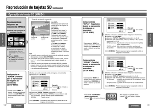 Page 72142
CY-VH9300U
CY-VH9300U
143
Con guración  de 
“REPEAT” (Repetición) 
durante la reproducción 
de imágenes en 
movimiento 
(SETUP MENU)
Con guración  de 
“DISPLAY” (Pantalla) 
durante la reproducción 
de imágenes en 
movimiento 
(SETUP MENU)
(Mientras se muestra la pantalla de lista de imágenes en movimiento)
1 Presione [       ] (SD MENU).
2 Seleccione “REPEAT” (Repetición) presionando ["] o [#].
3 Seleccione “OFF” (Desactivada), “1FILE” (1 Archivo) o “ALL” (Todos) 
presionando [%] o [$].
  OFF...