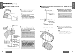 Page 1426
CY-VHD9401U/L
CY-VHD9401U/L
27
Installation 
(continued)
E
N
G
L
I
S
H
13
E
N
G
L
I
S
H
14
Note:
≥ Be careful not to scratch the surface of the 
front cover when removing it.
≥ The screws you remove now will be needed 
when you re-attach it to complete installation. 
Keep them in a place where they will not be 
lost.       Caution: 
≥  Before installing the unit, be absolutely 
sure to check that the screws do not 
make any contact with the ceiling panel.
If some space is required between the 
base...