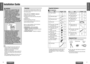 Page 916
CY-VHD9401U/L
CY-VHD9401U/L
17
No. Item Diagram Q’ty
=Space washer (A) 
[t=1 mm {
1/25q}]6
>Space washer (B)
[t=2 mm {
2/25q}]6
?Space washer (C) 
[t=3 mm {
3/25q}]6
@Under cover 1
ASpace washer (D) 
[t=80 mm {33/16q}]6
BScrew [No. 10-32 UNF, 
L=100 mm {4q}]6
CScrew (for resin)
[2.6 mm {
1/10q} ‡k
8 mm {
8/25q}]6
Installation Guide
E
N
G
L
I
S
H
3
E
N
G
L
I
S
H
4
OverviewYour ﬁ rst step is to decide where to install it. The 
instructions in these pages will guide you through 
the remaining steps:...