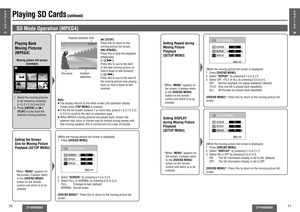 Page 2270
CY-VHD9500U
CY-VHD9500U
71
E
N
G
L
I
S
H
28
Setting Repeat during 
Moving Picture 
Playback 
(SETUP MENU)
Setting DISPLAY 
during Moving Picture 
Playback 
(SETUP MENU)
(While the moving picture list screen is displayed)
1 Press [DVD/SD MENU].
2 Select “REPEAT” by pressing ["] or [#].
3  Select OFF, 1FILE or ALL by pressing [%] or [$].
  OFF:  Normal playback (no repeat playback) (default)
  1FILE:  Only one ﬁ le is played back repeatedly.
  ALL:  All the ﬁ les are played back repeatedly.
[DVD/SD...