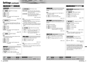 Page 214243
CQ-VD7001W
CQ-VD7001W
Settings 
(continued)
[MENU]
[MODE]
[]] [[] [}] [{]
[ENTER]
: Previous menu
: Previous menu: Quit
: Quit: Select/adjust
: Select/adjust : Determine
[MENU]
[MODE]
[]] [[] [}] [{]
[ENTER]
: Previous menu
: Previous menu: Quit
: Quit: Select/adjust
: Select/adjust : Determine
NAVI SETUP 
(Navigation set up)
Navigation Setting
:Front Left/Right speaker
: Front Left only
: Front Right only
default: 
BOTH
R chL chBOTH
(Navigation Speaker)
NAVI SP
Preparation:Connect the navi mute...