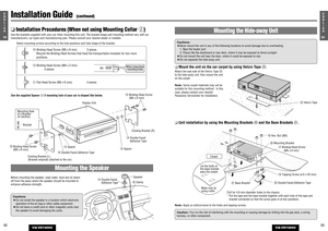 Page 3369
CQ-VD7200U
60E
N
G
L
I
S
H
Attach the seal side of the Velcro Tape 
@3
to the hide-away unit, then mount the unit
on the carpet.
Note: Some carpet materials may not be
suitable for this mounting method.  In this
case, please contact your nearest
Panasonic Servicenter for installation.❑Unit installation by using the Mounting Brackets @0and the Base Brackets @1
.
@3
Velcro Tape
!9Hex. Nut (M5)
Carpet@0
Mounting Bracket
!7Binding-Head Screw
(M5 x 8 mm)
!8Tapping Screw (ø 6 x 20 mm)@2
Double-Faced...