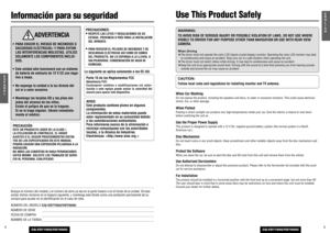 Page 35
CQ-VD7700U/VD7500U
E
N
G
L
I
S
H
4
CQ-VD7700U/VD7500U
E
S
P
A
Ñ
O
L
Busque el número del modelo y el número de serie ya sea en la parte trasera o en el fondo de la unidad. Sírvase
anotar dichos números en el espacio siguiente, y mantenga este librete como una anotación permanente de su
compra para ayudar en la identificación en el caso de robo.NÚMERO DEL MODELO
CQ-VD7700U/VD7500U
NÚMERO DE SERIEFECHA DE COMPRANOMBRE DE LA TIENDA
When Car WashingDo not expose the product, including the speakers and...