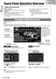 Page 1414CQ-VX100U
13
English
Touch Panel Operation Overview
The State of Operation Screen
❒Notes on the Touch Panel
Before operation
¡Clean the surface of the touch panel. (apage 43)
Operation
¡Use only your fingers to operate the touch panel.
¡Do not press the panel forcefully.
¡Do not scratch the panel with fingernails or any
hard objects.
¡Do not use a pen or other sharp implements to
operate the touch panel.
¡Do not bump the front panel.
aFailure to observe the above may damage or
break the glass on the...