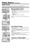 Page 87
Tuning in a Preset Station
Press the corresponding preset buttons [1]to [6]to tune in a preset
station.
Auto Station Preset
Select a band and press and hold [SCAN](AUTO PRESETS) for
more than 2 seconds.
µThe 6 strongest available stations will be automatically saved in
the memory on preset buttons 
[1]to [6].µOnce set, the preset stations are sequentially scanned for 5
seconds each.
Notes:µIn Auto Station Preset mode, only FM2 is available for FM
stations. (FM1 is not available.)
µAuto Station Preset...