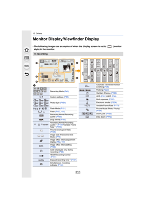 Page 31612. Others
316
Monitor Display/Viewfinder Display
• The following images are examples of when the display screen is set to [ ] (monitor 
style) in the monitor.
In recording
98
98
98200
0020020060
60
60
2.8
2.8
2.8
AFS
AFS
AFSBKT
BKT
BKTL3:2
0
0BKT
BKT
BKTAEL
AEL
AELBKT
BKT
BKTAWB
AWB
AWB
MOV24 p0é0å0ó
0é0å0ó
BKT
BKT
BKTISO
ISO
SS
SS
SS
F
FMINI
MINI
MINI
MINI
Fn12
Fn12
Fn12
Fn12Fn9
Fn9
Fn9
Fn9 Fn8 Fn8 Fn8
Fn8
Fn10
Fn10
Fn10
Fn10
Fn11
Fn11
Fn11
Fn11SNAP
SNAPSNAP
··





1
Recording Mode  (P40)...
