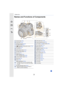 Page 141. Before Use
14
Names and Functions of Components
20
21
22
119
2
3
30
26
12
7
14
232928272425
13564
8
9
1011
7
15
16
17
18
1Shutter button 
(P39)
2Zoom lever (P145)
3Self-timer indicator (P132) /
AF Assist Lamp  (P221)
4[ ] (Exposure Compensation) button  (P103)/
[Fn4] button (P55)
5Front dial (P41)
6Motion picture button  (P157)
7Shoulder strap eyelet  (P19)
8Rear dial (P41)
9Status indicator  (P33)/
Wi-Fi® connection lamp (P260)
10Camera ON/OFF switch (P33)
11Mode dial  (P40)
12Flash (P148)
13
Stereo...