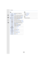 Page 32212. Others
322
3
Clear Retouch completed icon 
(P247)
Currently retrieving information icon
Playback (Motion Pictures) (P183)
Number of days that have passed 
since the departure date (P229)
Upload (Wi-Fi) (P284)
Burst Picture Group Display  (P188)
Focus Bracket Group Display  (P188)
[Time Lapse Shot] Picture Group 
Display (P188)
Display for the Stop Motion 
Animation Group (P188)
Sub Menu (P284)
//ND filter (P44)
Silent Mode  (P220)
Age (P210 , 211)
Multi Playback  (P185)
Delete (P189)
67$<
SUB
MENU...