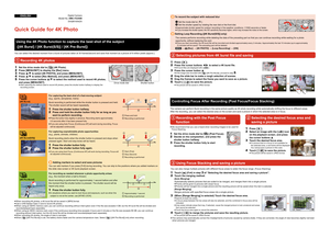 Page 11Recording 4K photosQuick Guide for 4K PhotoYou can select the desired moment from a burst of pictures take n at 30 frames/second and save that moment as a picture of 8 mi llion pixels (approx.).
ENGLISH
DVQW1054Z A
Digital Camera   
Model No. DMC-FZ2500
Set the drive mode dial to [ 
1 
 ] (4K Photo).
Press [MENU/SET] to display the [Rec] menu.
2 
Press 
3 
/ to select [4K PHOTO], and press [MENU/SET].
Press 
4 
/ to select [Rec Method], and press [MENU/SET].
Press the cursor buttons 
5 
/ to...