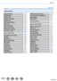 Page 338338
Others
Menu list
 [Custom]
[Cust.Set Mem.]→111
[Silent Mode] →191
[AF/AE Lock] →152
[AF/AE Lock Hold] →152
[Shutter AF] →143
[Half Press Release] →143
[Quick AF] →143
[Eye Sensor AF] →51
[Pinpoint AF Time] →140
[Pinpoint AF Display] →140
[AF Assist Lamp] →144
[Direct Focus Area] →137
→148
[Focus/Release Priority] →144
[AF+MF] →144
[MF Assist] →150
[MF Assist Display] →148
[MF Guide] →150
[Peaking] →151
[Histogram] →47
[Guide Line] →48
[Center Marker] →196
[Highlight] →49
[Zebra Pattern]...
