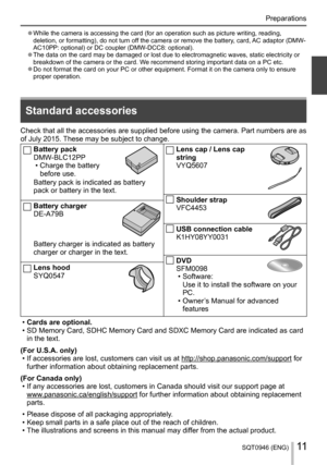 Page 11SQT0946 (ENG)11
Preparations
  Standard accessories
 
