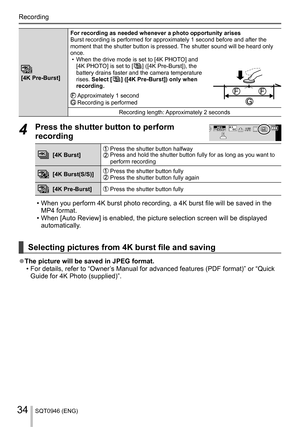 Page 34Recording
SQT0946 (ENG)34
   [4K Pre-Burst]  