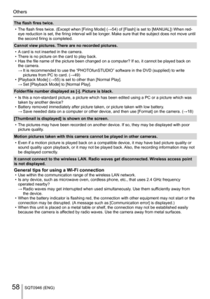 Page 58Others
SQT0946 (ENG)58
  The flash fires twice.
  • 
