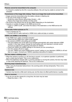 Page 60Others
SQT0946 (ENG)60
  Pictures cannot be transmitted to the computer.
  • 
