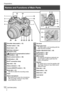 Page 12Preparations
SQT0946 (ENG)12
  1
  4   3   2  13  14
  15
  16
  1
  19  
20  
21  
22  
23  
24  
25  5 6
  7
  8
  9
  10
  11  
12
 
1 
Shoulder strap eyelet (→15)
 
2 
Shutter button (→20)
 
3 
Zoom lever (→20)
 
4 
Self-timer indicator /
  AF Assist Lamp
 
5 
[  ] (Exposure Compensation) button /
  [Fn1] button (→26)
 
6 
Motion picture button (→36)
 
7 
[Fn2] button (→26)
 
8 
Wi-Fi® connection lamp
 
9 
Rear dial (→22)
 
10 
Status indicator (→19)
 
11 
Camera [ON/OFF] switch (→19)
 
12 
Mode dial...