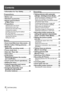 Page 8 
SQT0946 (ENG)8
  Contents
  ■ 
Information for Your Safety ................ 2
 
Preparations
  ■ 
Before use ......................................... 10
  ■ 
Standard accessories ....................... 11
  ■ 
Names and Functions 
of Main Parts ..................................... 12
  ■ 
Preparations ...................................... 14 
Attaching the Lens Hood ............................. 14
  Attaching the Lens Cap ............................... 15
  Attaching the Shoulder Strap...