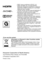 Page 34 • SDXC Logo is a trademark of SD-3C, LLC. • HDMI, the HDMI Logo, and High-Definition Multimedia Interface are trademarks or registered 
trademarks of HDMI Licensing LLC in the United 
States and other countries.
 • “A

VCHD” and the “AVCHD” logo are trademarks of 
Panasonic Corporation and Sony Corporation.
 • Manufactured under license from Dolby  Laboratories. Dolby and the double-D symbol are 
trademarks of Dolby Laboratories.
 • Windows and Windows V

ista are either registered 
trademarks or...