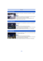 Page 125- 125 -
Recording
[Glistening Water]
The glisten of the water is enhanced to look brighter and slightly 
bluish.Note
•
Display of the recording screen will be delayed more than usual and 
the screen will look as if frames are dropping.
•Star filter used in this mode may cause glistening effects on the 
objects other than water surface.
[Clear Nightscape]
Color saturation of the night light is increased to accentuate the 
nightscape.
Note
•
We recommend using a tripod and the self-timer.
•The shutter may...