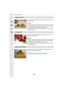 Page 1024. Recording Modes
102
[Appetizing Food]
The overall screen brightness is increased to make the food 
look appealing.Tips
•
You can enhance the effect by zooming in as much as possible 
and closing the distance between the camera and the subject.
•We recommend using a tripod and the self-timer.•For close-up recording, we recommend that you close the flash 
and avoid using it.
[Cute Dessert]
The overall screen brightness is set higher to enhance the 
cuteness of the dessert.Tips
•
You can enhance the...