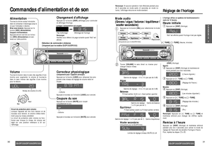 Page 16POWERREP
D•M
CLOCK
CQ-DP133U
DISP
TRACKTUNE
LOUDMUTE7 8 9 10 11 12 SCAN1
2
346
APMBAND
SRC5
VOLUMEPUSHSEL
DISP
TUNE
TRACK
POWERREP
D•M
CLOCK
CQ-DP133U
DISP
TRACKTUNE
LOUDMUTE7 8 9 10 11 12 SCAN1
2
346
APMBAND
SRC5
VOLUMEPUSHSEL
DISPLOUDMUTESRC
CQ-DP133U/DP103U/DPX153U31
F
R
A
N
Ç
A
I
S
2
30
Commandes d’alimentation et de son
F
R
A
N
Ç
A
I
S
1
CQ-DP133U/DP103U/DPX153U
Réglage de lhorloge
Coupure du son
Appuyez sur le bouton [MUTE]pour couper
complètement le son.
Appuyez à nouveau sur le bouton 
[MUTE]pour...