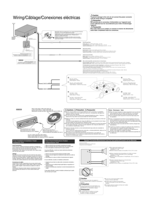 Page 2L
R
Lead Connections
Connect all wires, making sure that each connection is insulated and 
secure. Bundle all loose wires and fasten them with tape so they will not 
fall down later. Now insert the unit into the mounting collar.
Congratulations! After making a few final checks, you’re ready to enjoy 
your new auto stereo system.
Câblage
Raccordez tous les fils en prenant soin qu’ils soient tous bien isolés et 
solidement connectés. Enroulez toute longueur excessive de fil et fixez-la 
en place avec une...