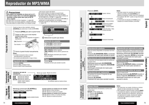 Page 38CQ-C3405U/C3305U
74
CQ-C3405U/C3305U
75
Español
Acceso directoPuede seleccionarse directamente un archivo de la 
carpeta actual.
Ejemplo: archivo número 101 Presione [#] (NUMBER).2 Presione [1] [0].3 Presione [SET]. 
Reproducción aleatoria, por exploración o 
repetida
(RANDOM, SCAN, REPEAT)
Funciones sólo con 
el mando a distancia
Reproductor de MP3/WMA
Reproductor de MP3/WMA
4
 Seleccione la parte que desee.Selección de carpetas[] (FOLDER): Carpeta siguiente
[] (FOLDER): Carpeta anteriorSelección de...