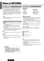 Page 2424
23
E
N
G
L
I
S
H
CQ-C5303N
Notes on MP3/WMA
What is MP3/WMA?
MP3 (MPEG Audio Layer-3) and WMA (Windows MediaTMAudio)
are the compression formats of digital audio. The former is
developed by MPEG (Motion Picture Experts Group), and the
latter is developed by Microsoft Corporation. Using these
compression formats, you can record the contents of about 10
music CDs on a single CD (This figure refers to data recorded on
a 650 MB CD-R or CD-RW at a fixed bit rate of 128 kbps and a
sampling frequency of 44.1...