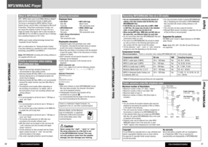 Page 11CQ-C5405U/C5305U
20
CQ-C5405U/C5305U
21
English
You are recommended to minimize the chances of 
making a disc that contains both CD-DA ﬁ les and 
MP3/WMA/AAC ﬁ les.
If CD-DA ﬁ les are on the same disc as MP3, WMA 
or AAC ﬁ les, the songs may not play in the intended 
order, or some songs may not play at all.
When storing MP3 data, WMA data and AAC data on 
the same disc, use different folders for each data.
 Do not record  les other than MP3/WMA/AAC  les and 
unnecessary folder on a disc.
 The name of an...