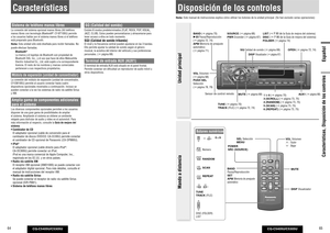 Page 33CQ-C5405U/C5305U
64
CQ-C5405U/C5305U
65
Español
CaracterísticasSistema de teléfono manos libresLa conexión del sistema opcional manos libres (Kit teléfono 
manos libres con tecnología Bluetooth
®: CY-BT100U) permite 
a los usuarios hablar por el sistema manos libres si el teléfono 
está preparado para Bluetooth.
Nota: Esta unidad sólo está diseñada para recibir llamadas. No 
puede efectuar llamadas.
Bluetooth
® 
La marca y el logotipo de Bluetooth son propiedad de 
Bluetooth SIG, Inc., y el uso que hace...