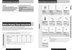 Page 35
Before Reading These Instructions
EnglishSafety Information, Before Reading These Instructions
CQ-C8401U/C8301U/C7401U/C7301U
4
Safety Information (continued)
CQ-C8401U/C8301U/C7401U/C7301U
Caution
THIS PRODUCT IS A CLASS I
LASER PRODUCT.
USE OF CONTROLS OR ADJUSTMENTS OR PERFORMANCE
OF PROCEDURES OTHER THAN THOSE SPECIFIED HEREIN
MAY RESULT IN HAZARDOUS RADIATION EXPOSURE.
DO NOT OPEN COVERS AND DO NOT REPAIR BY YOURSELF.
REFER SERVICING TO QUALIFIED PERSONNEL.
The following applies only in the...