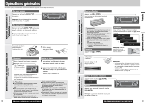 Page 30CQ-C8401U/C8301U/C7401U/C7301U
Français
Mise sous tensionAppuyer sur la touche [SRC](PWR:Alimentation
).
Remarque:L’écran initial apparaît. Il est possible de
modifier l’écran initial. (apage 81)Mise hors tensionMaintenir la touche [SRC] (PWR)enfoncée
jusqu’à entendre un bip, puis la relâcher.Remarque:L’écran final apparaît. Il est possible de
modifier l’écran final. (apage 81)
58
Opérations généralesCe chapitre explique comment mettre sous tension ou éteindre l’appareil, comment régler le volume, etc....