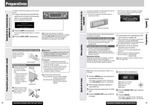 Page 50CQ-C8401U/C8301U/C7401U/C7301U
Español99 98
CQ-C8401U/C8301U/C7401U/C7301U
Nota: Ajuste la hora cuando aparezca “ADJUST” en el
visualizador.1
Presione [MENU]para que aparezca la
visualización del menú.Para emplear el controlador remoto, mantenga pre-
sionado [SEL](MENU)durante 2 o más segundos.
2
Presione []]o [[]para visualizar el
menú DISPLAY.
3
Presione [
{
]para seleccionar “CLOCK
ADJ”.
4
Presione [BAND] (SET) para confirmar
la imagen.
5
Ajuste el valor a establecerse.
[[]
:Ajuste de los minutos
[]]...