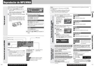 Page 56CQ-C8401U/C8301U/C7401U/C7301U
111
EspañolReproductor de MP3/WMA
110
Reproductor de MP3/WMA
CQ-C8401U/C8301U/C7401U/C7301U
Notas:
¡Consulte la sección de “Observaciones sobre MP3/WMA”
(apágina 112) 
¡Este aparato no es compatible con CD de mode MIX (discos
CD que contienen datos CD-DA y MP3/WMA). En caso de
emplear un disco CD de este tipo, pueden producirseproblemas tales como los de reproducción sin acústica.
Flujo de operació
Cuando ya haya un disco insertado, presione [SRC]
(Fuente) para seleccionar...