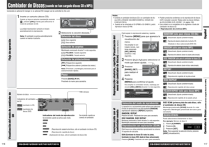 Page 59CQ-C8401U/C8301U/C7401U/C7301U
117
EspañolCambiador de Discos (cuando se han cargado discos CD o MP3) 
116
Cambiador de Discos
(cuando se han cargado discos CD o MP3)
Connected an optional CD changer or an optional DVD changer can be controlled by this unit.
CQ-C8401U/C8301U/C7401U/C7301U
Notes:
¡Conecte un cambiador de discos CD o un cambiador de dis-
cos DVD a CH/AUX2 (CQ-C8401U/C8301U), CH/AUX (CQ-
C7401U/C7301U). 
¡Cuando se ha conectado el CX-DP880 o CX-DH801U, podrá
reproducir discos CD-RW.¡
Pueden...