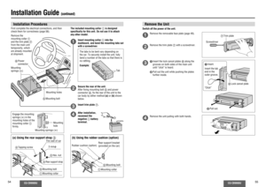 Page 2854
CQ-CB9900U
CQ-CB9900U
55
Installation Guide 
(continued)
Installation Procedures
The included mounting collar 1 is designed 
speciﬁ cally for this unit. Do not use it to attach 
any other model.
6 Power 
connector
Engage the mounting 
springs (§) in the 
mounting holes of the 
mounting collar 1 
ﬁ rmly.The tabs to be bent vary depending on 
the car. To securely install the unit, fully 
bend a number of the tabs so that there is 
no rattling.(b) Using the rubber cushion (option)1
Insert mounting collar...