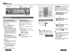 Page 916
CQ-CB9900U
CQ-CB9900U
17
*  Press and hold [SQ] (SCROLL) for more than 
2 seconds to have an another circle scroll when 
the text is displayed.
Note:
≥ If any of the following screens are displayed, the 
display will not be switched even when the above 
operation is performed.
 ·  Mode and Moving picture display/SA display
  ·   Moving picture display/SA display 
  · Mode and clock display 
  · Display and light off
≥ There is a case that text is not always displayed 
while a digital station is...