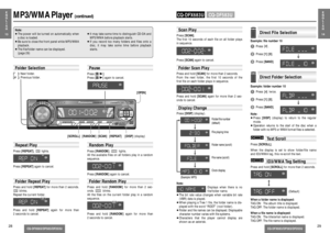 Page 11Example: folder number 101
Press twice.
2
Press [1] [0].
3
Press [BAND].
[  ]#
E
N
G
L
I
S
H
14
29
CQ-DFX683/DF583/DF203U
E
N
G
L
I
S
H
1328
MP3/WMA Player 
(continued)
CQ-DFX683/DF583/DF203UExample: ﬁle number 10
1
Press .
2
Press [1] [0].
3
Press [BAND].
[  ]#
Press [DISP](display).
Note:
≥Press [DISP](display) to return to the regular
mode.
≥Operation returns to the start of the disc when a
folder with no MP3 or WMA format ﬁles is selected.
Display Change
Direct File SelectionDirect Folder Selection...