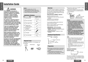 Page 1638
CQ-C1300U
CQ-C1300U
39
Caution:
≥ This unit operates with a 12 V DC 
negative ground auto battery system only. 
Do not attempt to use it in any other system. 
Doing so could cause serious damage.
    WARNING
This installation information is 
designed for experienced installers 
and is not intended for non-technical 
individuals. It does not contain 
warnings or cautions of potential 
dangers involved in attempting to 
install this product.
Any attempt to install this product in 
a motor car by anyone...