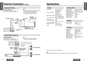 Page 2046
CQ-C1300U
CQ-C1300U
47
CD.C-IN
Electrical Connections 
(continued)
Upgrading the System Example combination
≥ CD changer (CX-DP880U, option) 
CD changer input cord
R (red)CD changer control 
connectorRCA cord (R)
RCA cord (L)
DIN cord
E
N
G
L
I
S
H
33
E
N
G
L
I
S
H
34
L (white)
Note:
≥  You cannot connect 2 CD changers using the dual 
CD changer selector (CA-CD55U, option).
≥ For wiring, carefully read the operating 
instructions for the devices connected.
CD changer 
(CX-DP880U, option)
Extension...