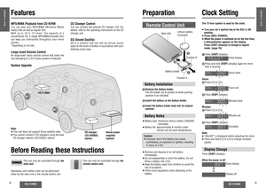 Page 38
CQ-C1300U
E
N
G
L
I
S
H
CQ-C1300U
9
E
N
G
L
I
S
H
This can only be controlled through the 
main unit.This can only be controlled through the 
remote control unit.
Operations with neither mark can be performed 
either by the main unit or the remote control unit.
MP3/WMA Playback from CD-R/RWYou can play your MP3/WMA (Windows Media 
Audio)  les as well as regular CDs.
With up to 10 to 12 times* the capacity of a 
conventional CD, a single MP3/WMA-encoded disc 
can keep you entertained throughout your...