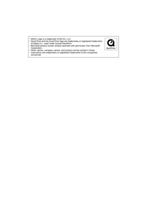 Page 130• SDXC Logo is a trademark of SD-3C, LLC.
• QuickTime and the QuickTime logo are trademarks or registered trademarks of Apple Inc., used under license therefrom.
• Microsoft product screen shot(s) reprinted with permission from Microsoft  Corporation.
• Other names, company names, and product names printed in these 
instructions are trademarks or registered trademarks of the companies 
concerned. 