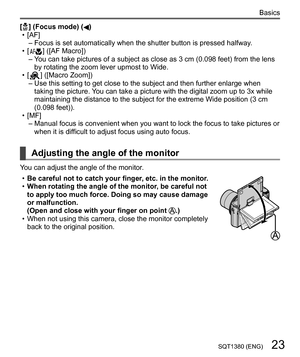 Page 2323SQT1380 (ENG)
Basics
  [ 
 ] (Focus mode) ()
  • [AF]
–  