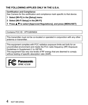 Page 44SQT1380 (ENG)
  THE FOLLOWING APPLIES ONLY IN THE U.S.A.
 
Certification and Compliance
  