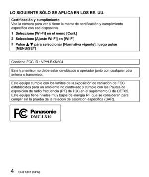 Page 44SQT1381 (SPA)
  LO SIGUIENTE SÓLO SE APLICA EN LOS EE. UU.
 
Certificación y cumplimiento
  V