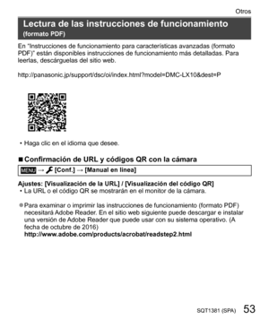 Page 5353SQT1381 (SPA)
Otros
   
Lectura de las instrucciones de funcionamiento 
(formato PDF)
 
