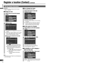 Page 64 Edit the Contact information
Preparation   Select the Contact and display the Edit Contacts 
screen. (
 page 63)
  Change an icon
1Select [Icon] on the Edit Contacts 
screen.
2Select an icon.
   The selected icon is displayed on the map for the 
Contact.
   Select [Page 1]/[Page 2]/[With sound] to change 
the list. Select [With sound] to make a sound 
when the vehicle approaches a Contact.
  If the icon was selected from the [With 
sound] list
   Select  to check the sound that will be 
made as...
