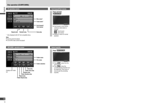 Page 18SIRIUS operation screen
Displays the SIRIUS Setup screen
Channel informationDirect channel 
selection
Category 
selection
Preset channels Indicates SIRIUS Satellite 
Radio Tuner is ready.
List selection
Select a channel
Press .
When the category setting is on
   Channels within the selected 
category can be switched.
When the category setting is off
   Channels can be switched 
from among all channels in all 
categories.
Note:
   Press and hold  or  to 
scan the channels. Release to stop 
scanning...