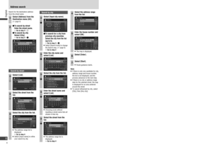Page 6POI (Point of interest) search
Use a POI name to search for a 
destination.
1Select [POI] from the 
Destination menu  (All).
(page 4)
2Enter the name.
3Set the search conditions.
  To re ne your search by 
category
 Select  [Category].
  Go to step 4 - 
  To re ne your search by 
city
 Select [City].
  Go to step 4 - 
  If there is no re ne search 
setting
 Select [List].
  Go to step 5
 
Search by category
4


Select a main category.
   Select [List all categories] to 
display the...